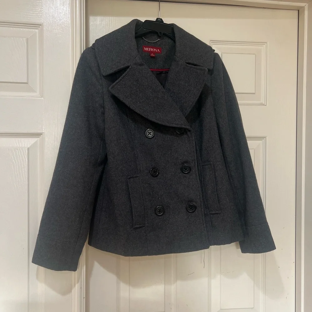 Merona Womens sz M‎ gray Wool Blend Peacoat Winter Coat fall warm cozy old money